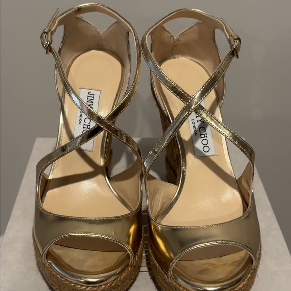 Jimmy Choo Metallic Gold Wedge Sandals